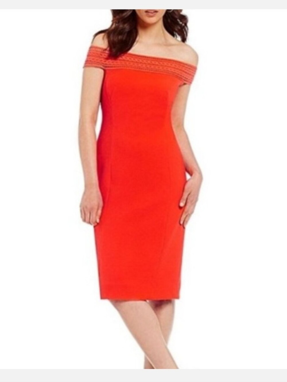 ANTONIO MELANI Off-Shoulder Coral-Red Sheath Dress